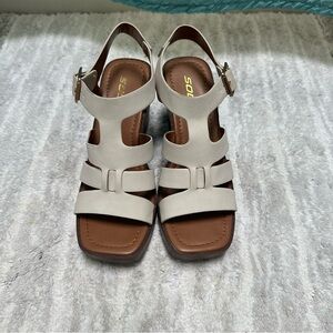 Soda Tan and Brown Chunky Heel Sandals Size 7
